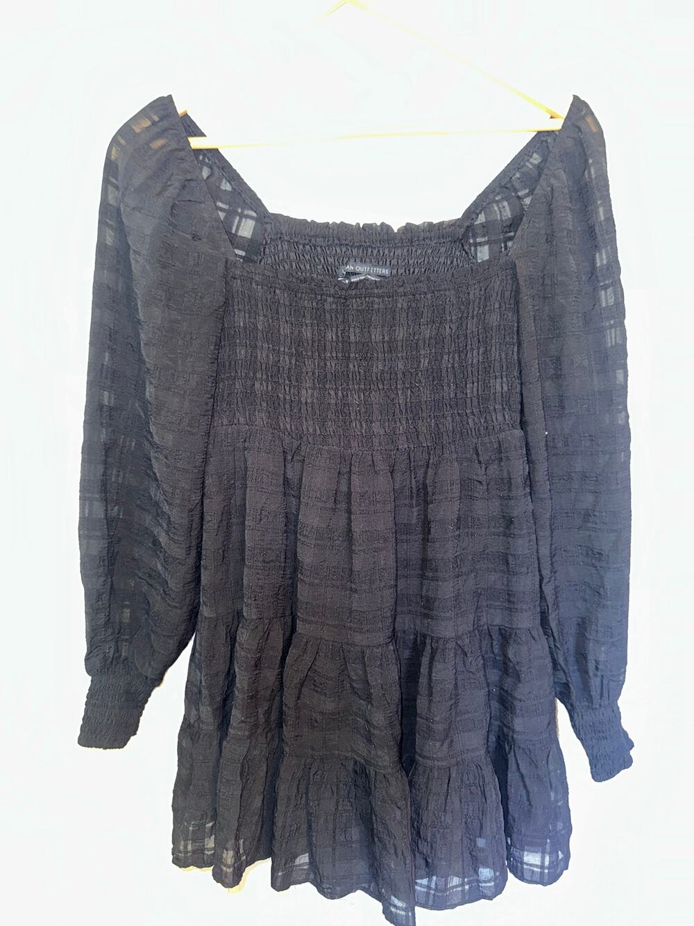 Urban Outfitters River Smocked Tiered Mini Dress Black Size M